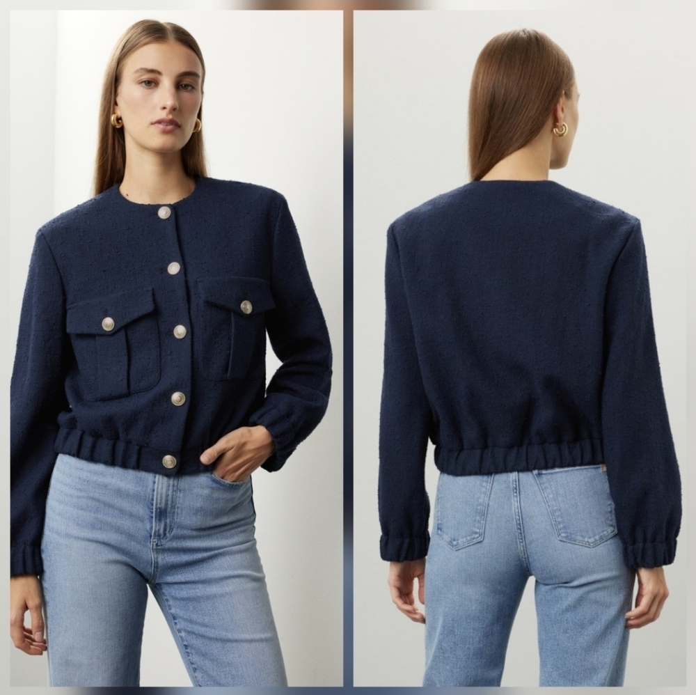 Maje Bimarine Tweed Jacket Long sleeves Crewneck Front button closure Size S